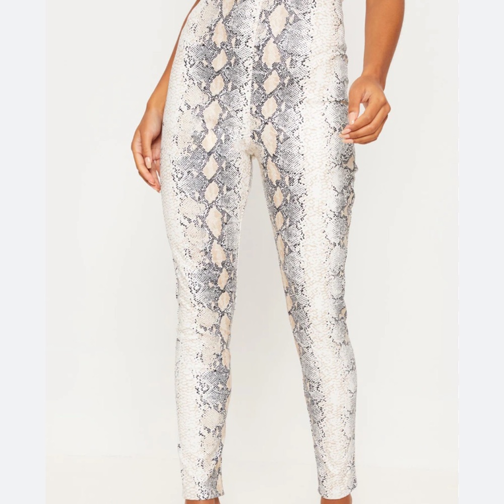 White Snakeskin Faux Leather Skinny Pants